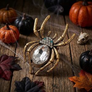 Rhinestone Clear Spider Brooch Halloween Pin